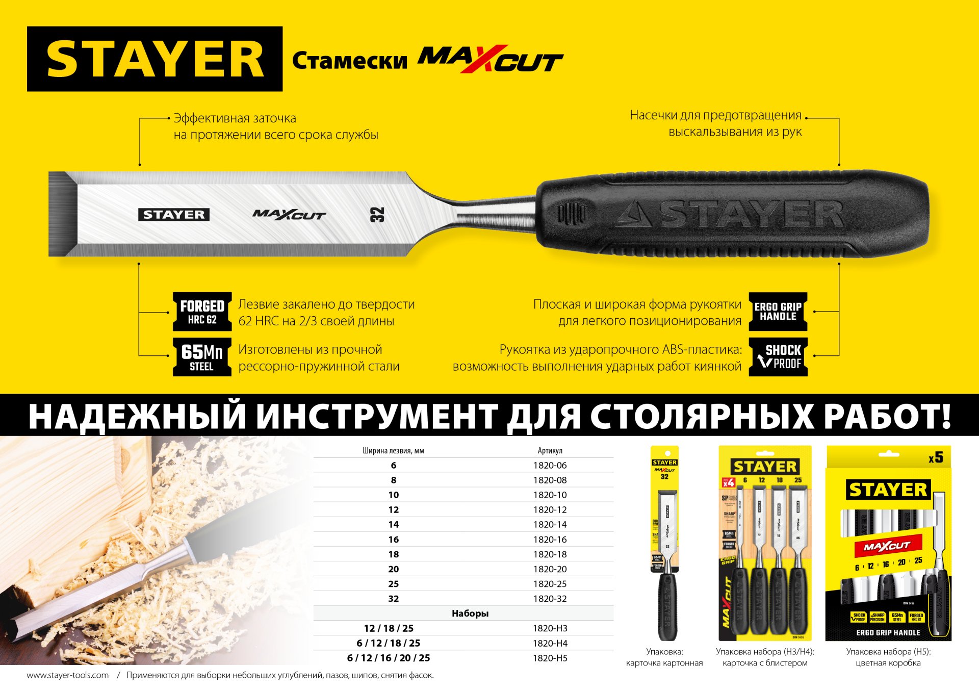 STAYER Max-Cut, 4 предм, набор стамесок (1820-H4)