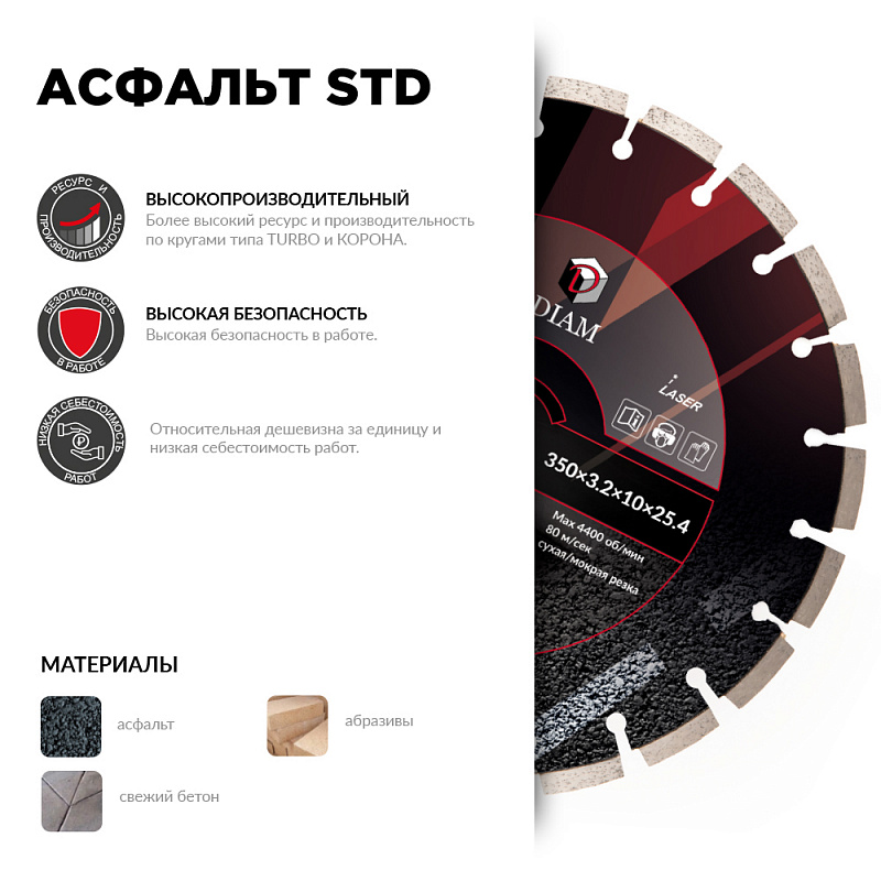 Алмазный диск Асфальт STD 350*3,2*10*25,4