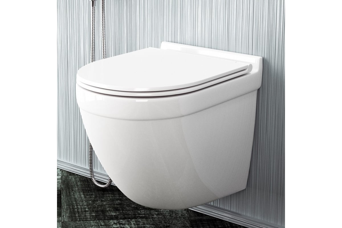 Унитаз подвесной Teymi Iva безободковый, 
сиденье Дюропласт микролифт T40601 520х360х410