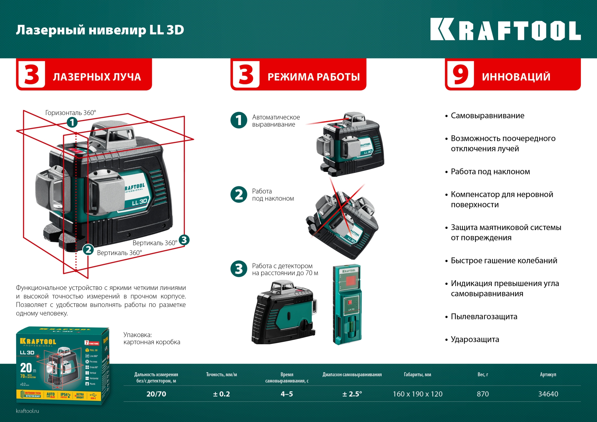 KRAFTOOL LL 3D #4, лазерный нивелир (34640-4)