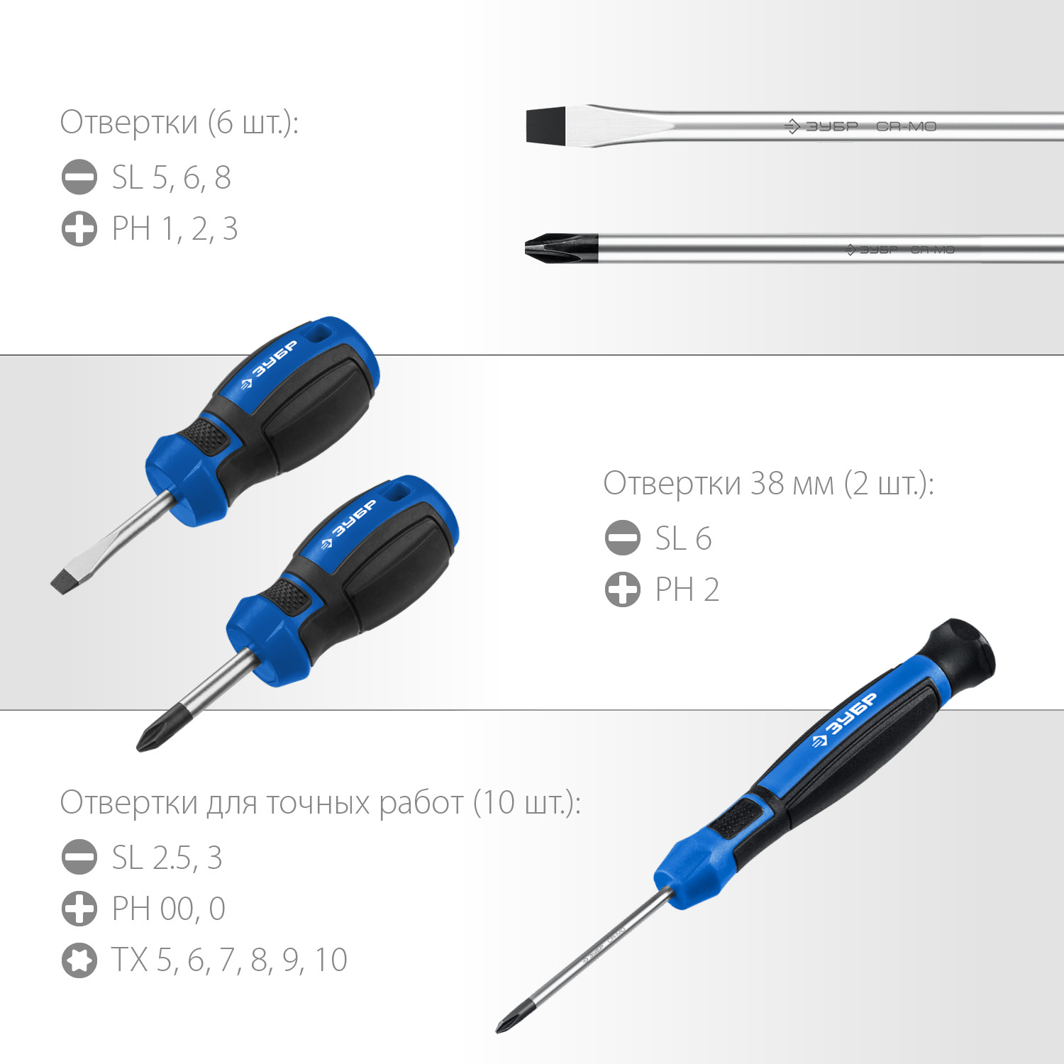 ЗУБР 18 предм., набор отверток, Профессионал (25242)