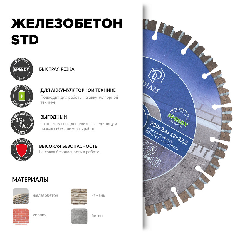 Алмазный диск Железобетон STD 350*3,2*12*25,4/20