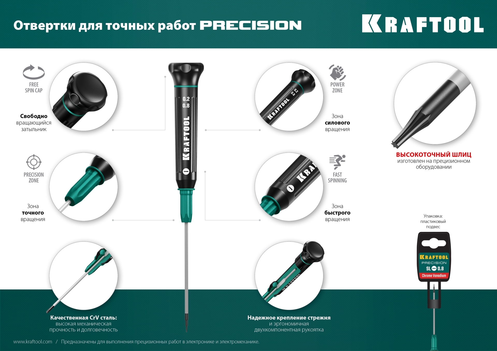 KRAFTOOL Precision PH00, отвертка для точных работ (25682-00)