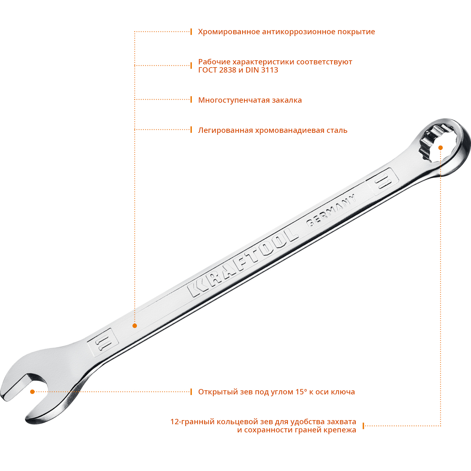 KRAFTOOL 11 мм, комбинированный гаечный ключ (27079-11)