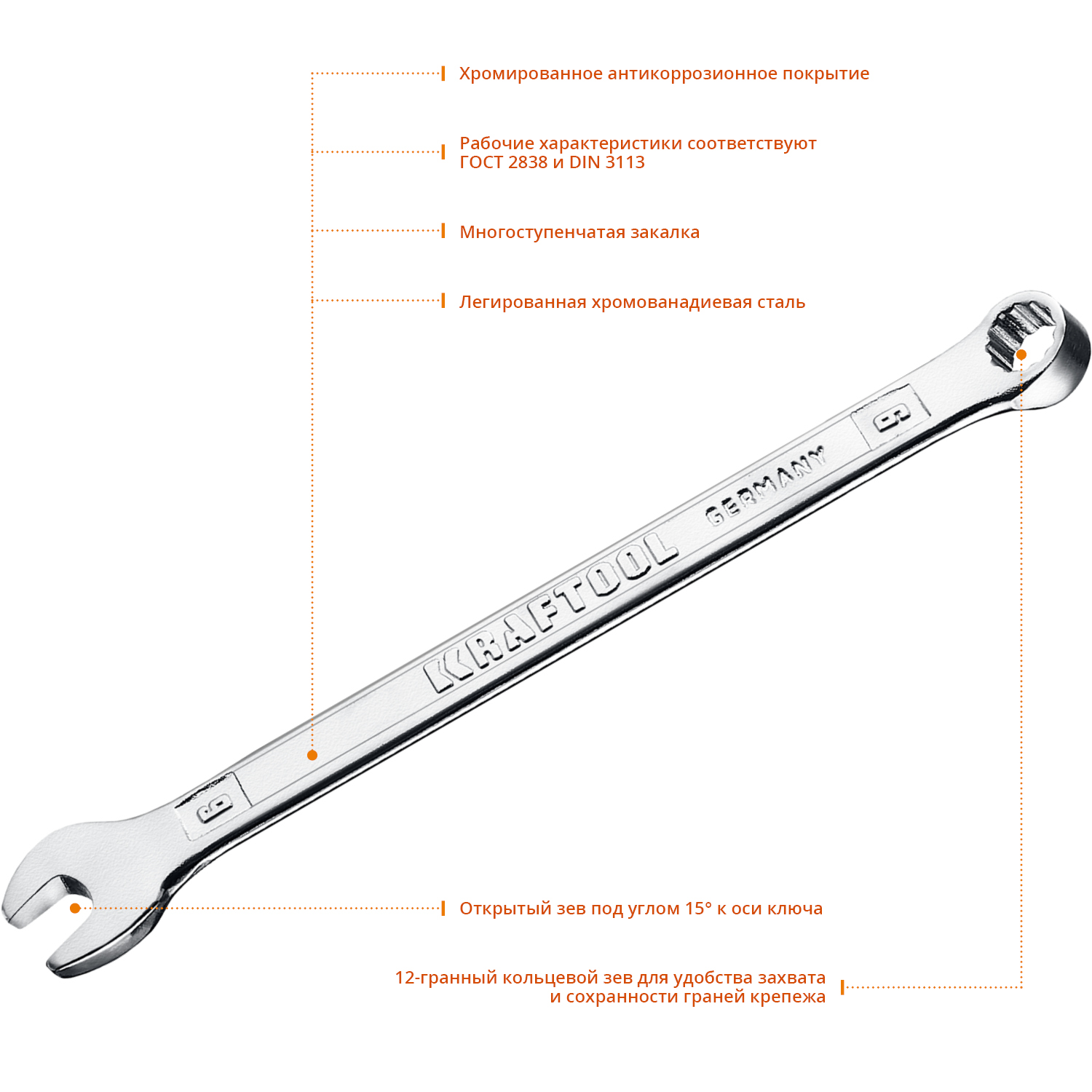 KRAFTOOL 6 мм, комбинированный гаечный ключ (27079-06)