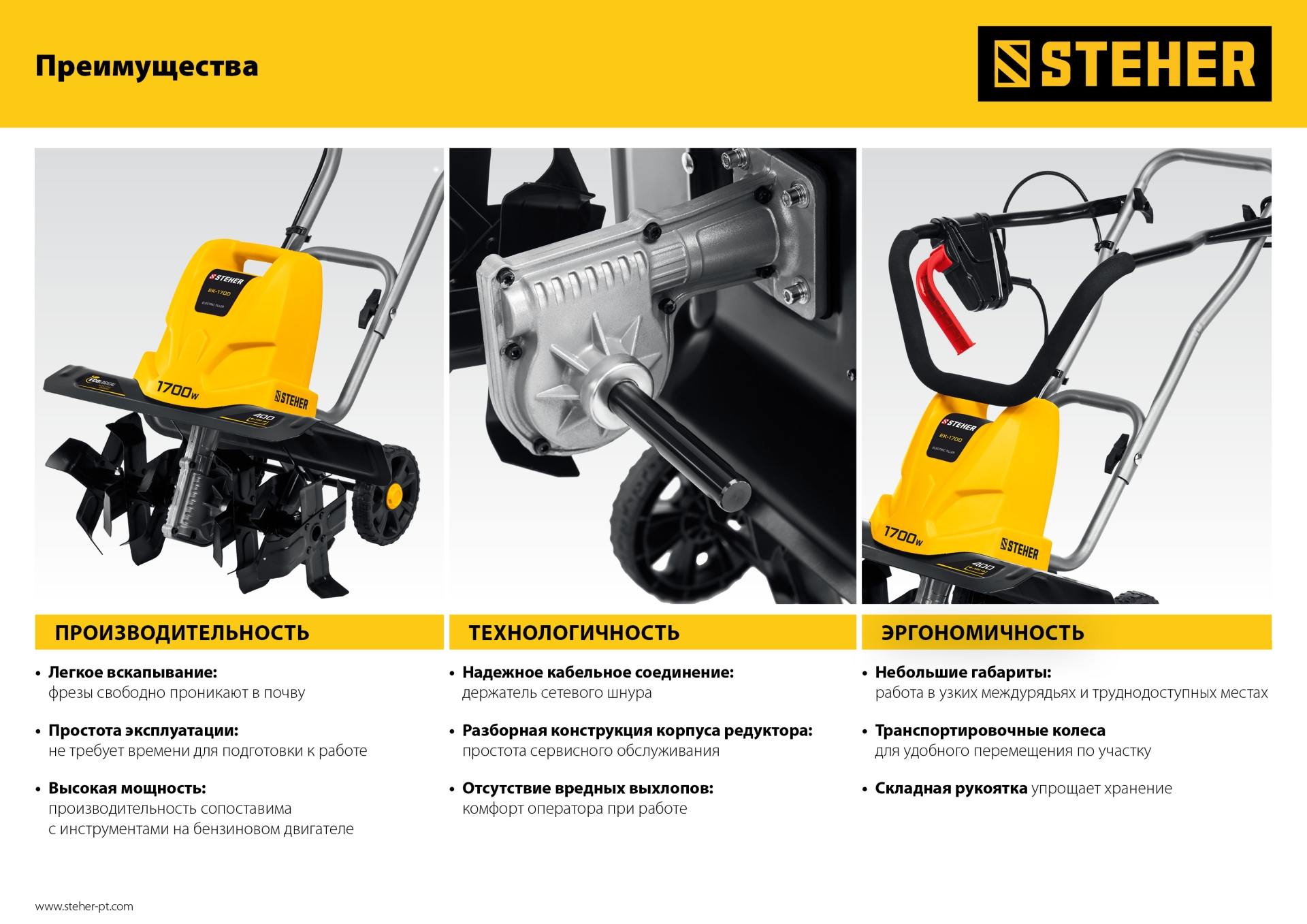 STEHER 800 Вт, электрический культиватор (EK-800)