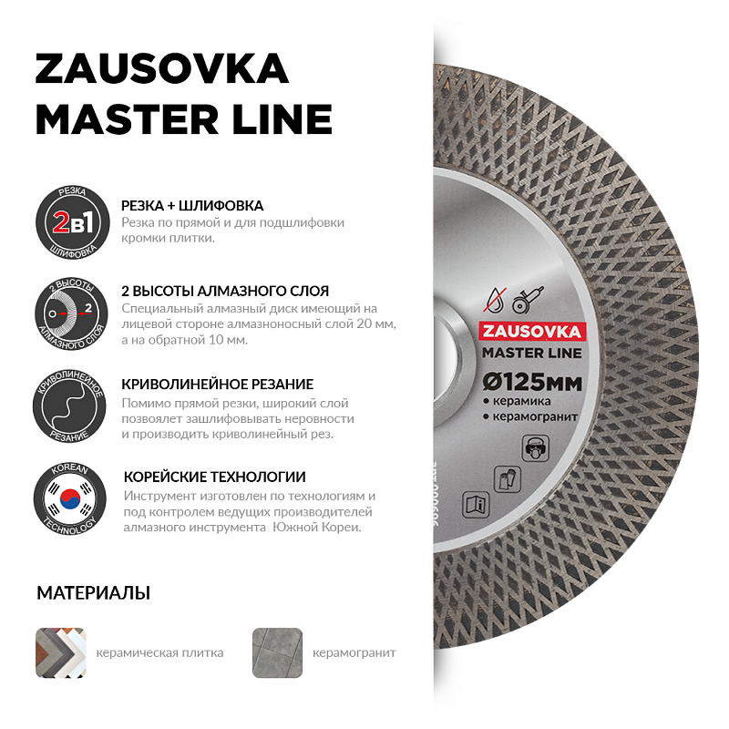 Круг алмазный ZAUSOVKA Master Line 125x1,9x20/10x22,2 (Керамогранит)