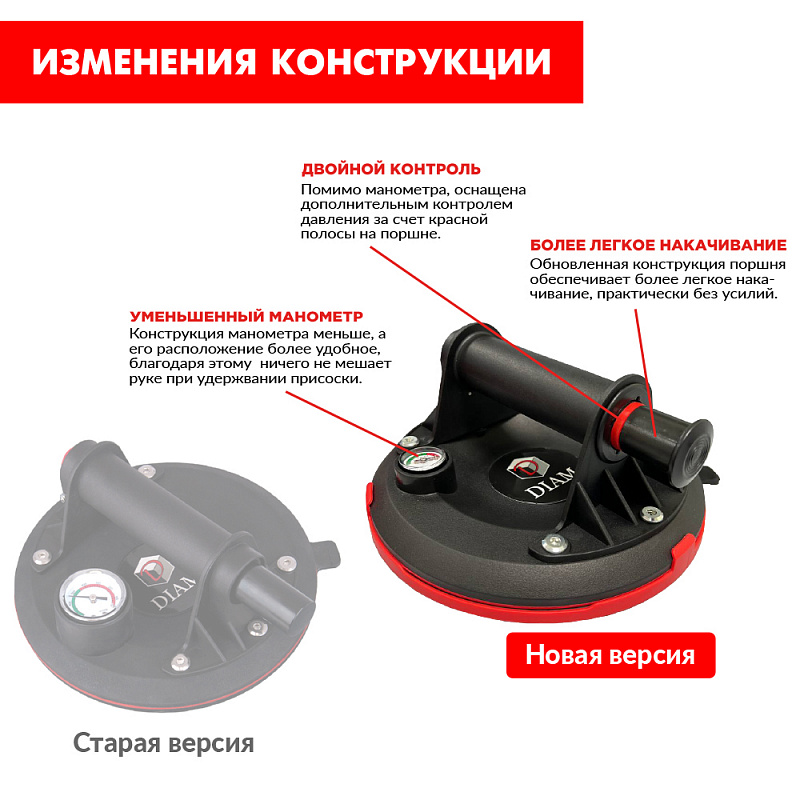 Присоска с ручной помпой с манометром 205 мм "DIAM"
