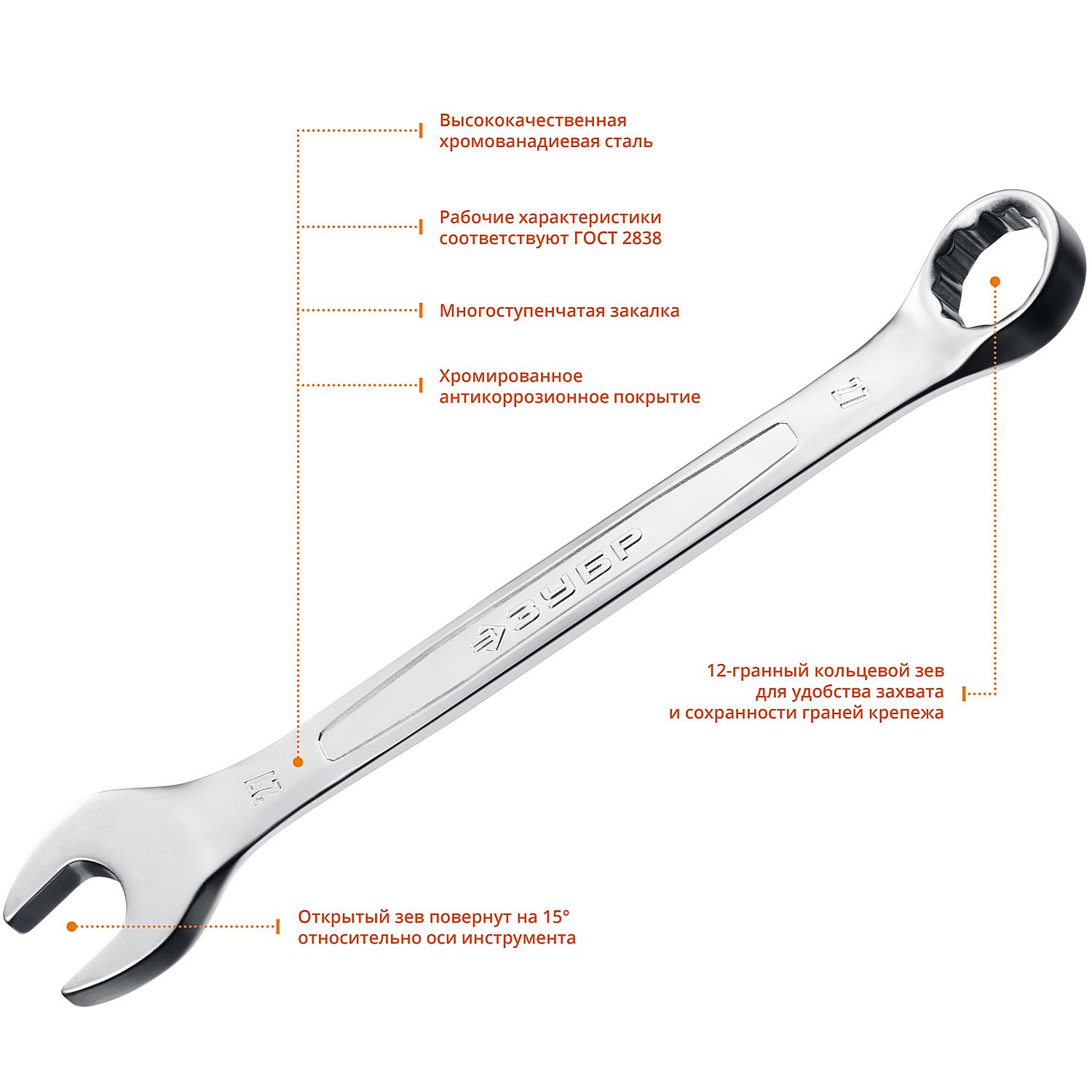 ЗУБР 27 мм, комбинированный гаечный ключ, Профессионал (27087-27)