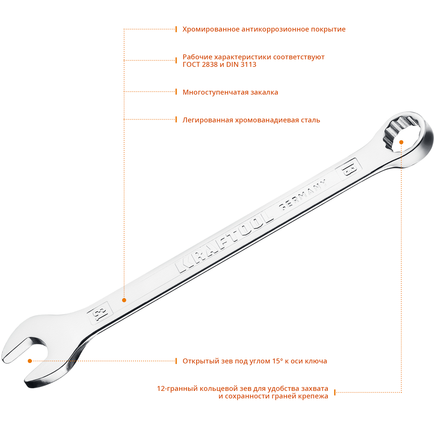 KRAFTOOL 13 мм, комбинированный гаечный ключ (27079-13)