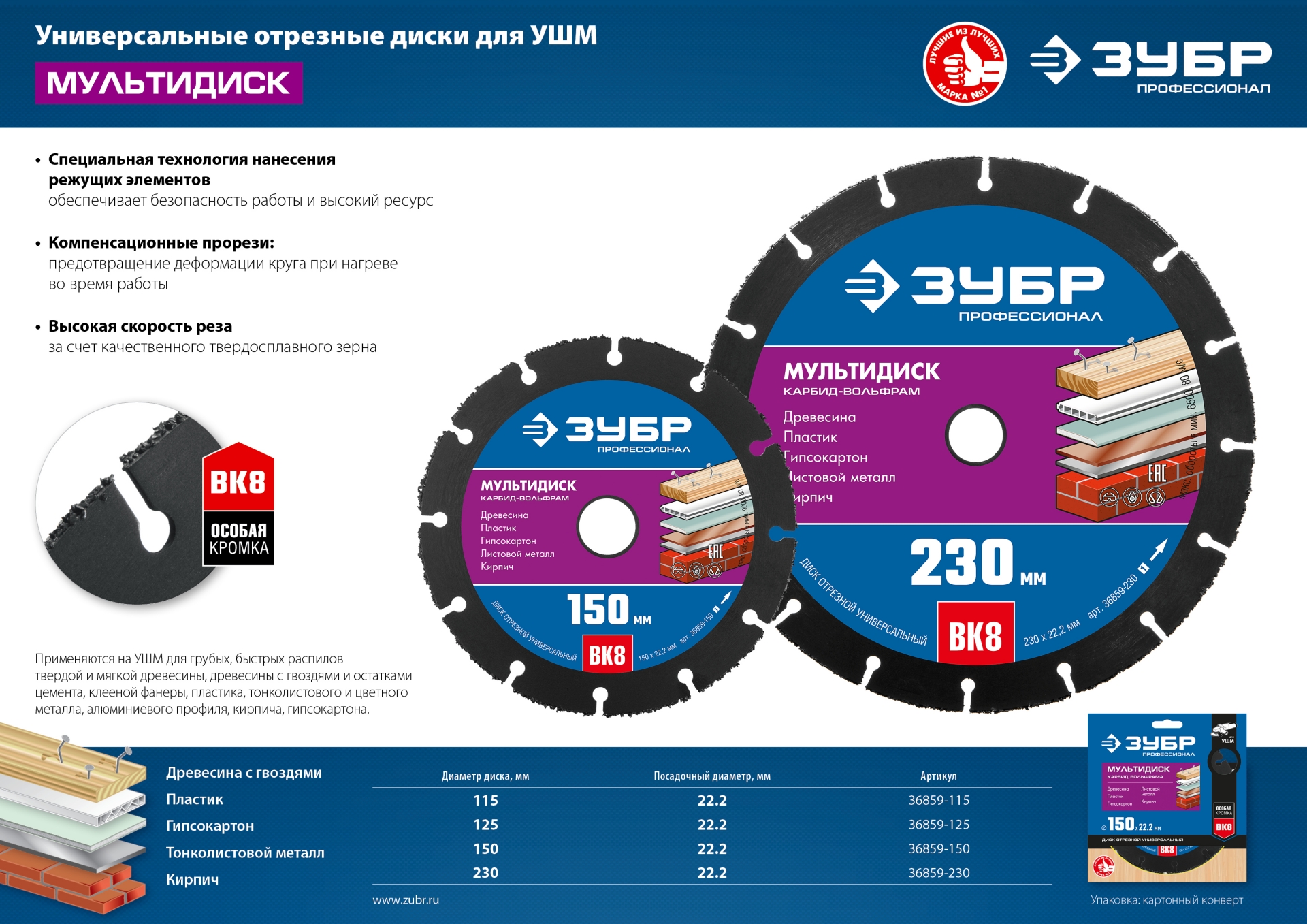 ЗУБР Мультидиск, 150 х 22.2 мм, для УШМ, диск отрезной по дереву (с твердосплавным зерном), Профессионал (36859-150)