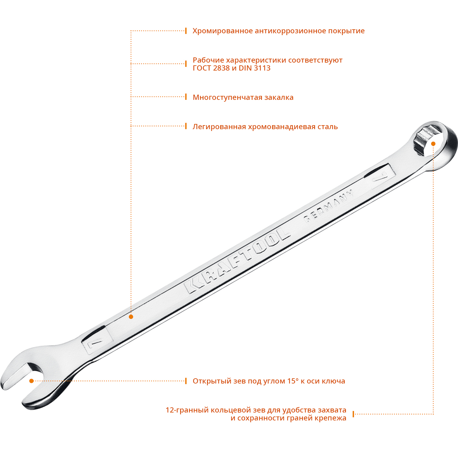 KRAFTOOL 7 мм, комбинированный гаечный ключ (27079-07)