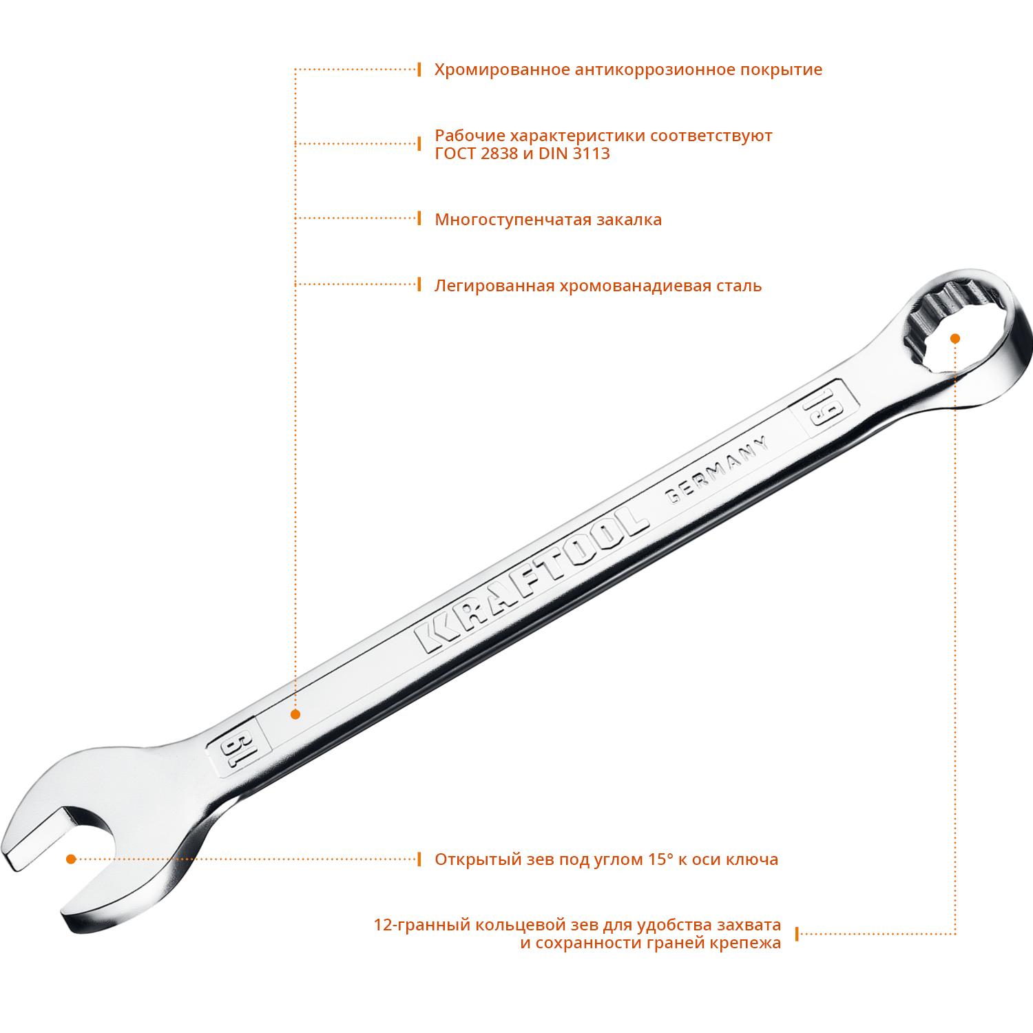 KRAFTOOL 19 мм, комбинированный гаечный ключ (27079-19)