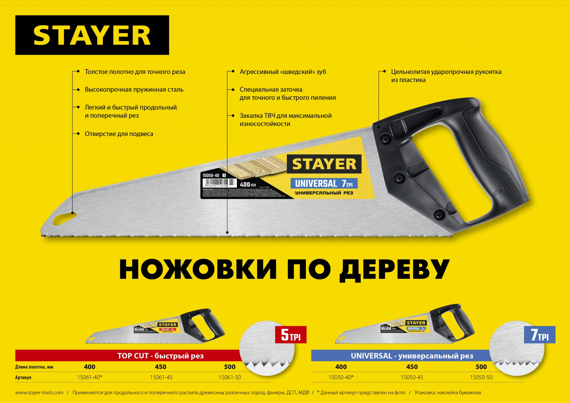 STAYER Universal, 450 мм, универсальная ножовка (15050-45)
